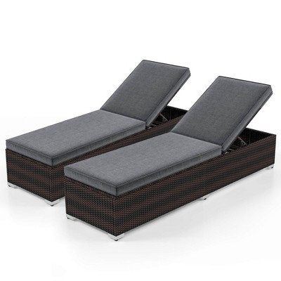 Tangkula 2 PCS Outdoor Chaise Lounge w/ Long Seat Cushion Heavy-Duty Metal Frame