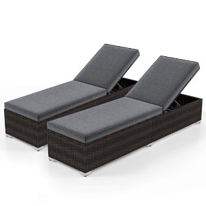 Tangkula 2 PCS Outdoor Chaise Lounge w/ Long Seat Cushion Heavy-Duty Metal Frame - 1 of 4