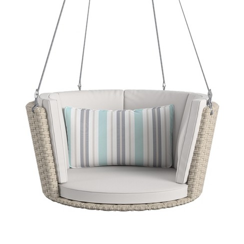 Novogratz Poolside Gossip Collection Sally Patio Swing Harbor Grey Cushions Light Taupe Wicker Target