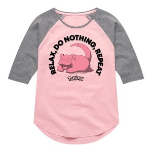 Girls' - Pokémon - Slowpoke Relax Repeat Shirt Tail Raglan Graphic T-shirt - 1 of 4