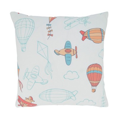 Saro Lifestyle Airplanes and Balloons Pillow - Poly Filled, 16" Square, Multi