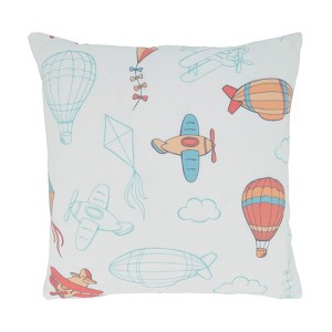Saro Lifestyle Airplanes and Balloons Pillow - Poly Filled, 16" Square, Multi - 1 of 4