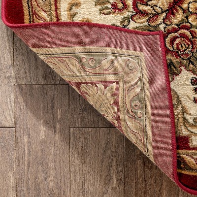 Red and Ivory Synthetic Floral Medallion 5' x 7' Area Rug