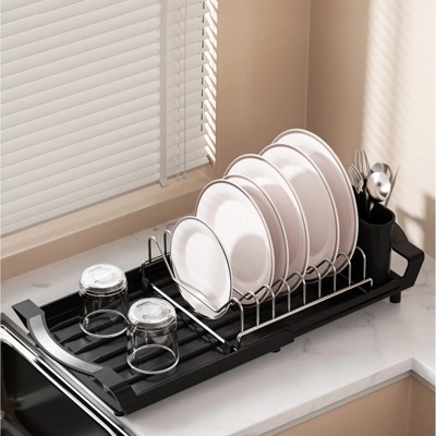 LunaLulinlk Dish Drying Rack, Extendable Dish Rack, Drying Rack Kitchen,Compact Dish Drainer,Utensil Holder, Cup Holder, Drying Rack for Kitchen Sink