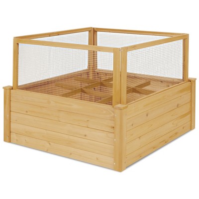 Costway Raised Garden Bed Wooden Garden Box with 9 Grids & Critter Guard Fence