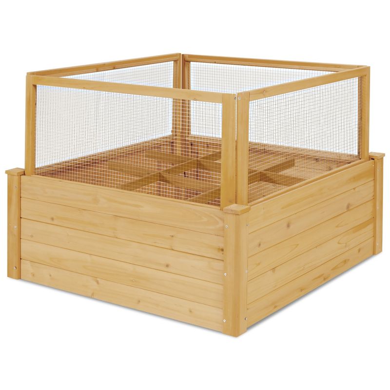 Costway Raised Garden Bed Wooden Garden Box with 9 Grids & Critter Guard Fence, 1 of 11