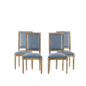 Christopher Knight Home Set of 4 Rylee French Country Rubberwood Upholstered Dining Chairs Slate Blue - 1 of 4