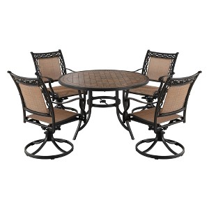 CLIHOME 5-Piece Outdoor Aluminum Dining Set With 4 360° Swivel Chairs & 1 48" Round Ceramic Table With Umbrella Hole - 1 of 4