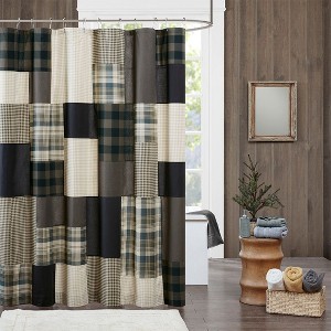 PAGED Cotton Pieced Printed Design Shower Curtain,Shower Curtains with Lined for Bathroom,Machine Washable - 1 of 4