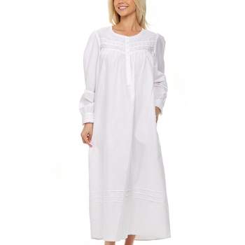 Adr Women's Cotton Victorian Nightgown With Pockets, Juliet Long Sleeve Lace  Trimmed Front Tie Long Nightshirt White X Small : Target