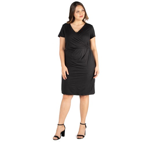 24seven Comfort Apparel Women's Plus Short Sleeve Faux Wrap Dress - image 1 of 4