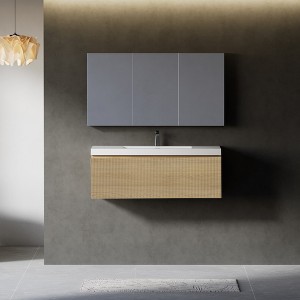 Whisen Floating Wall-Mounted Bathroom Vanity with Wave-Textured Soft-Close Drawers, Basin, Pre-Assembled Cabinet - 1 of 4