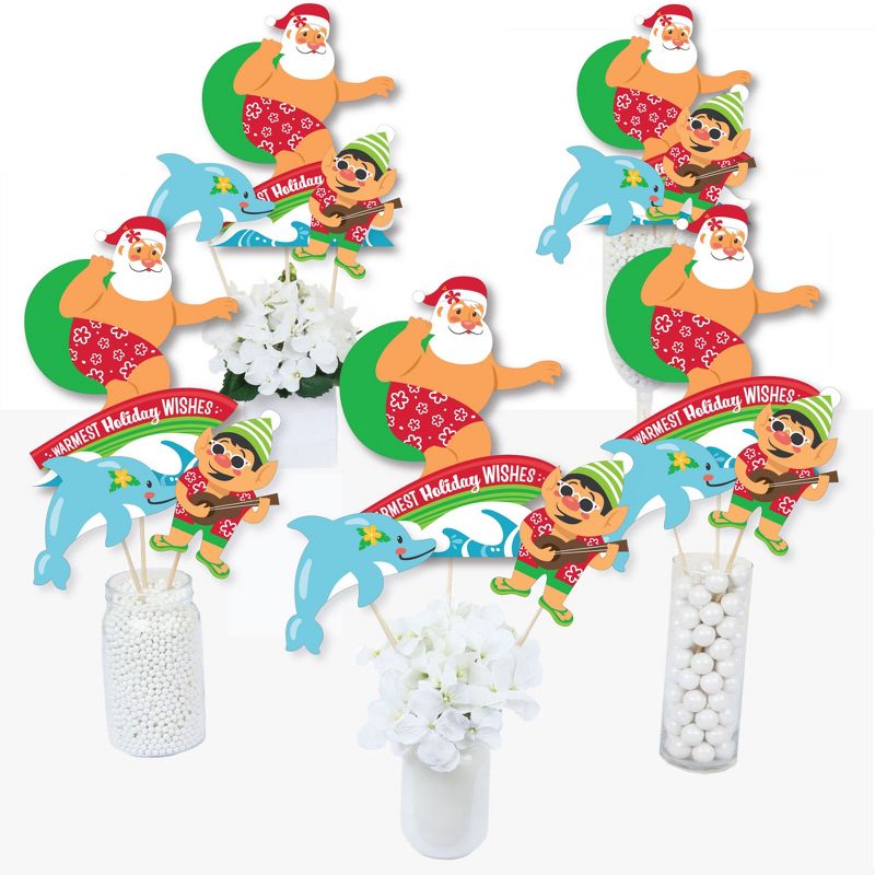 Big Dot of Happiness Tropical Christmas - Beach Santa Holiday Party Centerpiece Sticks - Table Toppers - Set of 15, 2 of 8