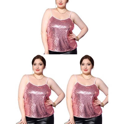 Agnes Orinda Women's Plus Size Sleeveless Sequined Shining Club Sparkle Party Packs Camisoles