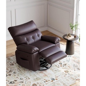 Acekool Oversized Swivel Rocker Recliner Chair, Wide PU Leather Manual Recliner with Plush Arm & Back, 360° Swivel for Living Room, Bedroom,Brown - 1 of 4