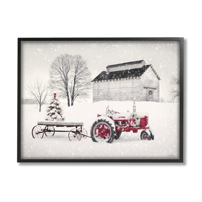 Stupell Industries Festive Red Christmas Tractor Framed Giclee Art