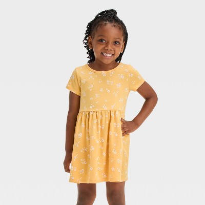 Image of Toddler Girls' Short sleeve Floral Printed Dress - Cat & Jack™ Yellow 18M