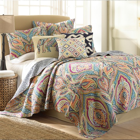 Magnolia Navy Paisley Quilt Set - Full/Queen Quilt and Two Standard Pillow  Shams Navy - Levtex Home