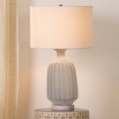 Gray Frosted Glass Table Lamp with Linen Shade