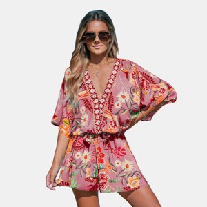 Women's Vibrant Floral Print Beach Dress with Batwing Sleeves - Cupshe - 1 of 4