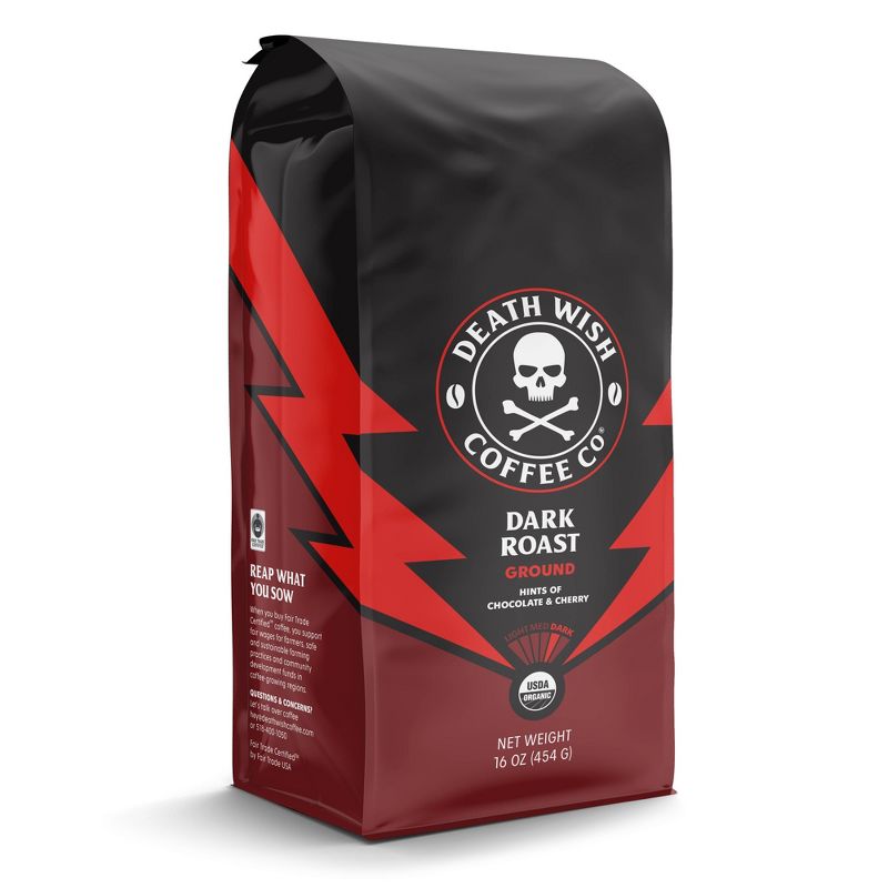 Death Wish Dark Roast Coffee Ground Coffee Fair Trade and Organic - 16oz, 3 of 11