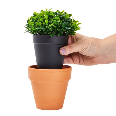 Mini Green Plastic Boxwood Topiary Centerpiece Set