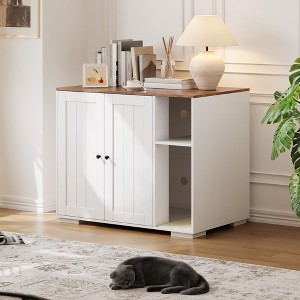 Cat Litter Box Enclosure Cabinet, Large Furniture Hider with Power Outlet, Dog-Proof Design with Non-Slip Mat, Easy Assembly Cabinet - 1 of 4