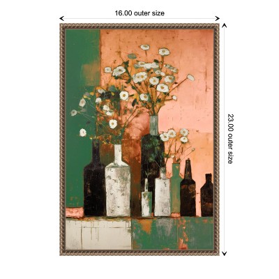Botanic-Inspired Framed Canvas Wall Art with Weathered Embellishment