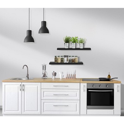 Black Faux Wood Floating Wall Shelves Set of 2