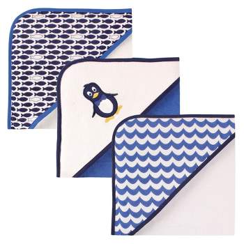 Luvable Friends Baby Boy Cotton Terry Hooded Towels, Mr Penguin, One Size