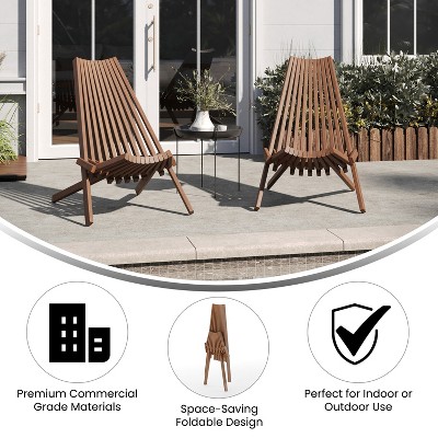 Brown Acacia Wood Armless Folding Lounge Chair for Indoor/Outdoor