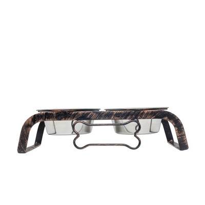 Rustic Copper Elevated Dog Feeder with Stainless Steel Bowls