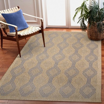 Navy Geometric Flat Woven Synthetic Indoor/Outdoor Rug 6'6" x 9'4"