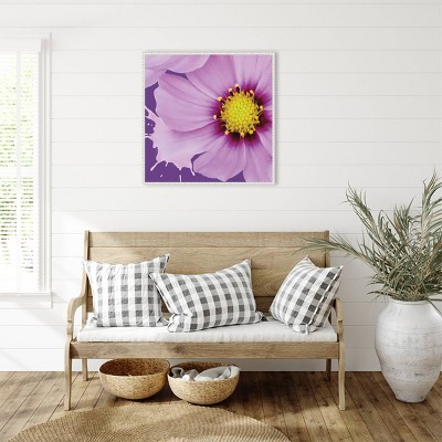 Flower Pop III Pink and Yellow Abstract Canvas Print with White Frame