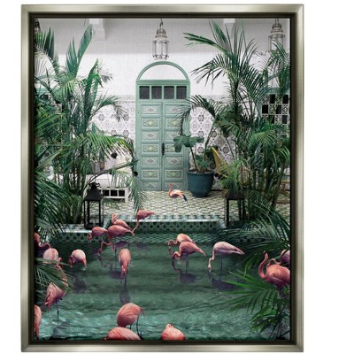 Stupell Industries Tropical Flamingo Pool Resort Framed Floater Canvas Wall Art