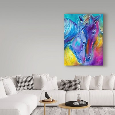Colorful Portrait of Horses on Canvas in Multicolor Frame