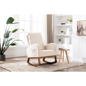 CAVINAS Linen Fabric Glider Rocking Chair with Side Pocket and High Backrest,Upholstered Rocking Chairs,Nursery Accent Chair for Bedroom - 1 of 4