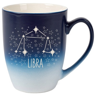 100 North Zodiac Design 10 Ounce Navy Blue and White Two Toned Ombre, Comfortably Fits Your Hands, Ceramic Tea Coffee Cup Mug, Libra