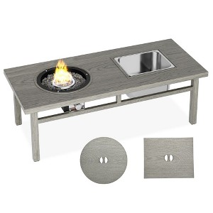 47.24"3-in-1 Coffee Table with Ice Bucket and Fire Pit,Gray - 1 of 4