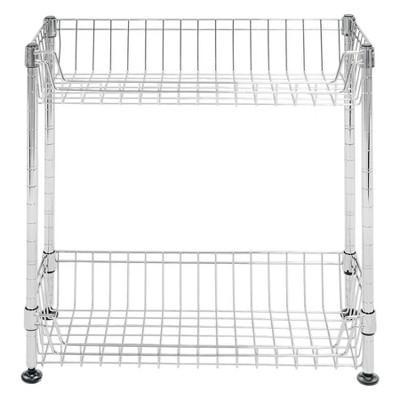 Compact Chrome 2-Tier Wire Basket Rack for Countertop Storage