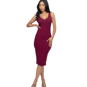 Slickblue Women's Ribbed Sleeveless Bodycon Midi Dress, Back Slit Detail, Fitted Style, 5 Color Options, Size S-L - 1 of 4
