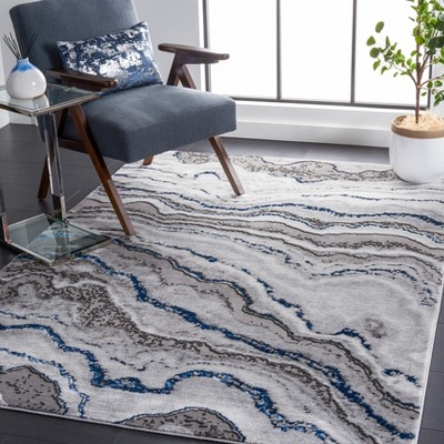 Grey and Blue Abstract Hand-knotted Rectangular Rug