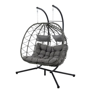 Coolbibila-Egg Chair With Stand, Swing Chair Patio With Cushions, Wicker Hanging Egg Chair, Hanging Basket Chair With Stand - 1 of 4