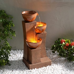 Teamson Home 28.54" 3-Tier LED Lite Outdoor Polyresin Cascading Waterfall Fountain: Illuminated Garden Decor with Textured Columns - 1 of 4