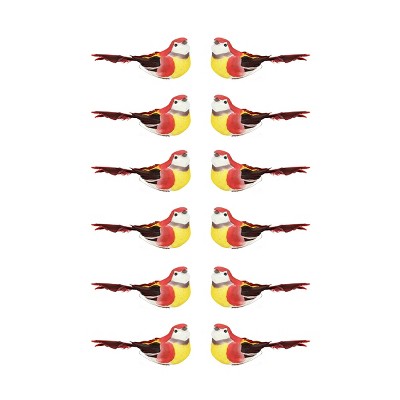 Northlight 12ct Red and Yellow Bird Christmas Ornaments 5.25"