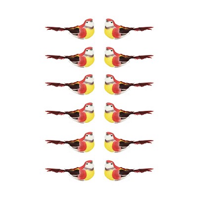 Northlight 12ct Red and Yellow Bird Christmas Ornaments 5.25"