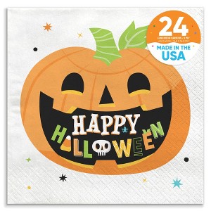 Big Dot of Happiness Jack-O'-Lantern Happy Halloween Party Napkins, Kids Halloween Party Decor, White 3-Ply Paper Luncheon Napkins - 24 Count - 1 of 4