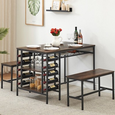 Dining Table Set for 4, Kitchen Table Set for 4 with 2 Benches£¬ Dining Room Table Set for Small Space, Home Kitchen, Apartment