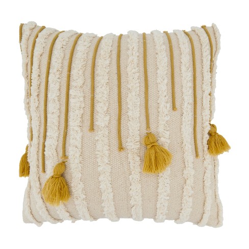 Saro Lifestyle Artisanal Tassel And Tufted Throw Pillow Cover, Beige ...