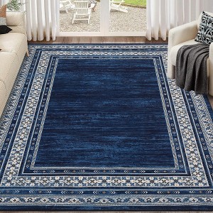 Orieon 60x84 in Modern Geometric Area Rug, Low Pile Non-Slip Washable Living Room Carpet, Stain Resistant Blue Rugs for Bedroom & Dining Room - 1 of 4